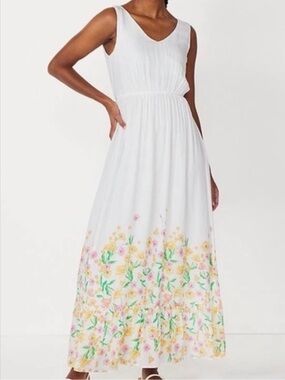 Draper James White Floral Border Maxi Dress